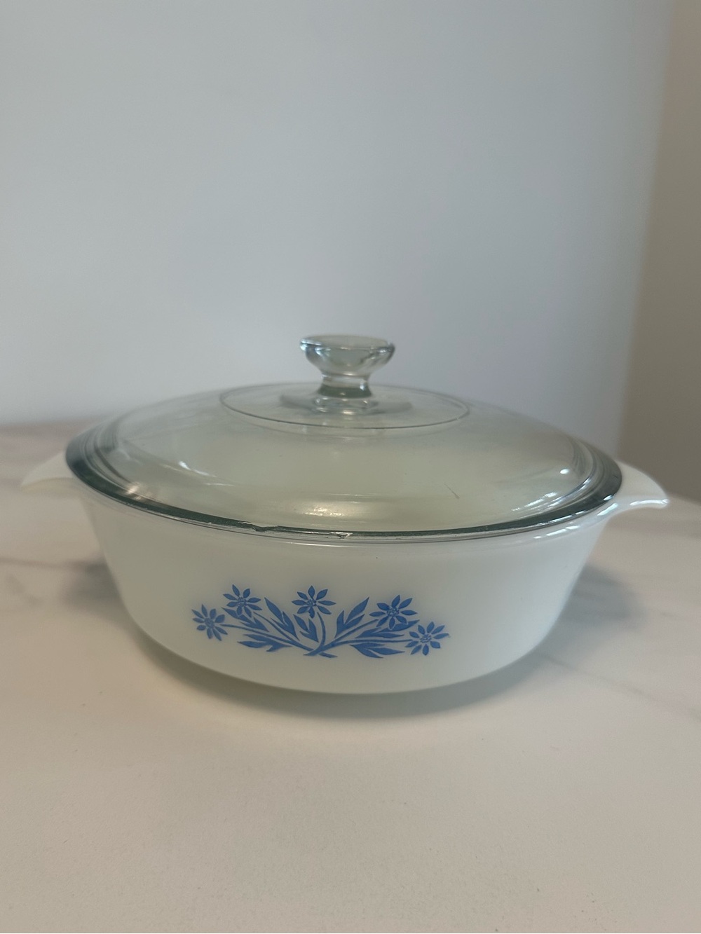 Vintage Fire King CorningWare Milk Glass “Blue Cornflower” Covered Casserole